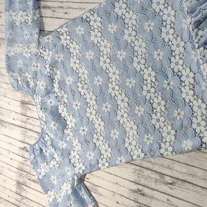 Love u Lots Blue Crocheted Floral Girls Dress